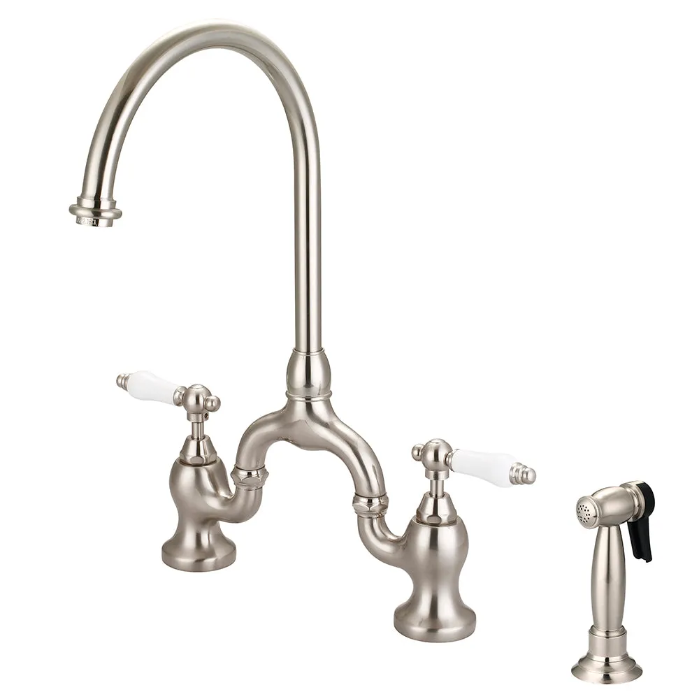 Banner Kitchen Bridge Faucet with Porcelain Lever Handles