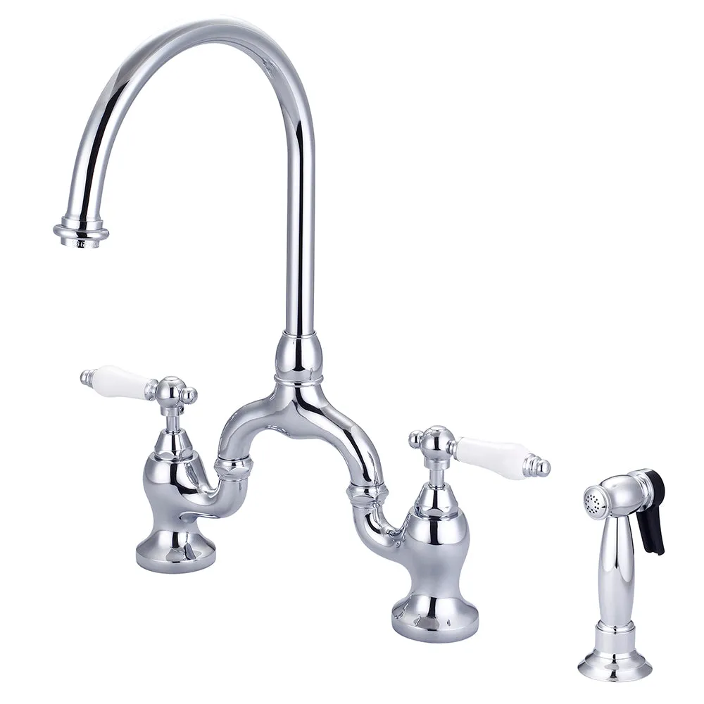 Banner Kitchen Bridge Faucet with Porcelain Lever Handles