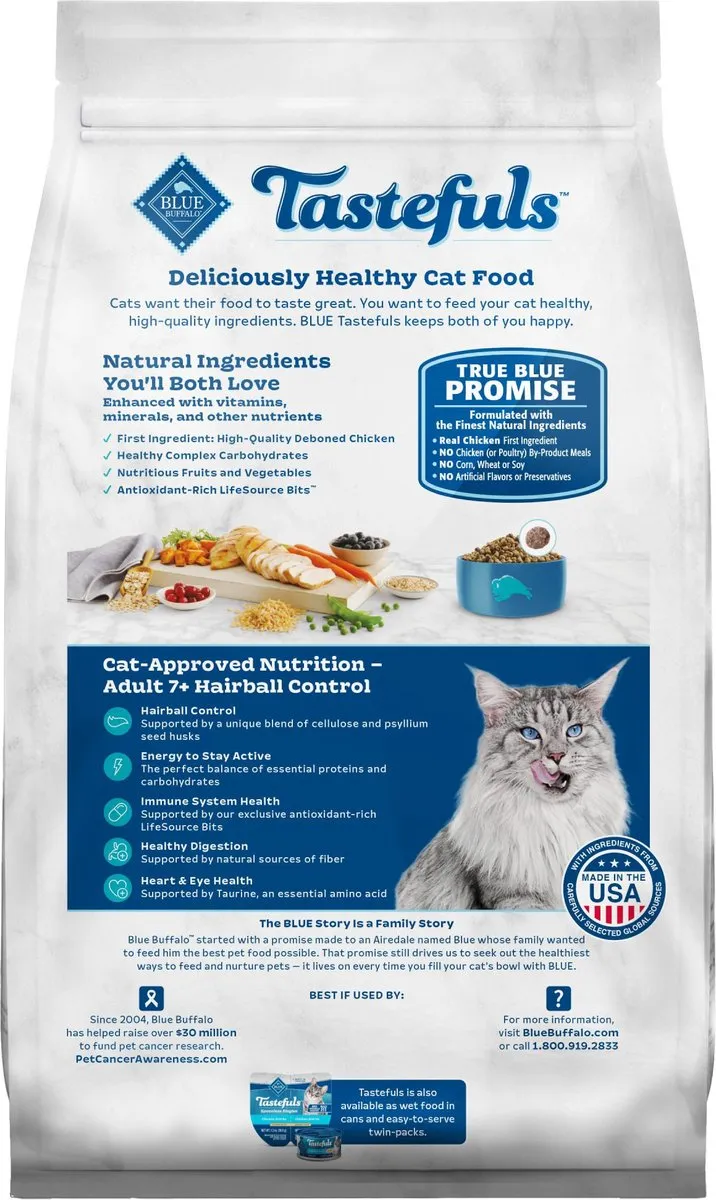 Blue Buffalo Tastefuls Hairball Control Natural Chicken & Brown Rice Recipe Adult 7  Dry Cat Food