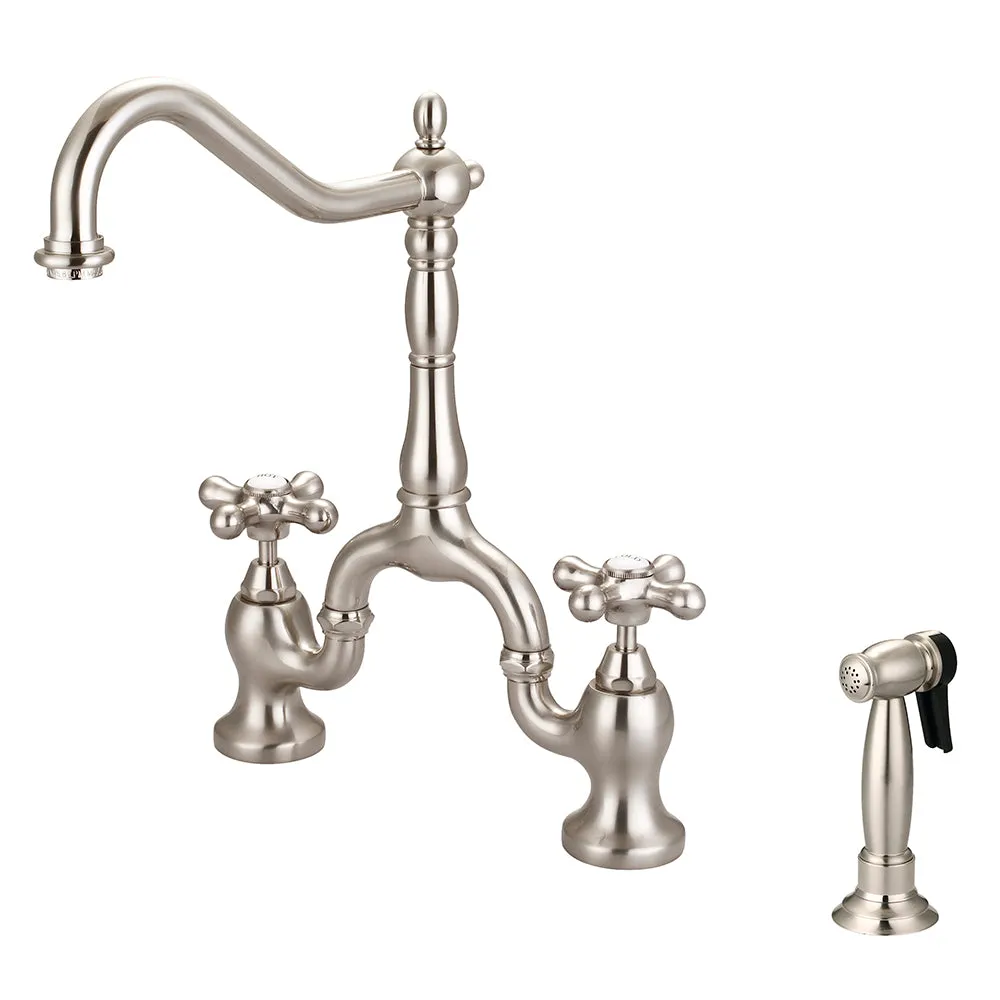 Carlton Kitchen Bridge Faucet with Metal Button Cross Handles