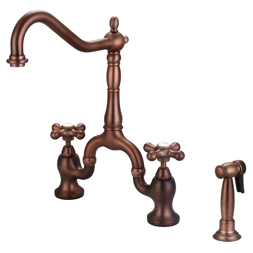 Carlton Kitchen Bridge Faucet with Metal Button Cross Handles