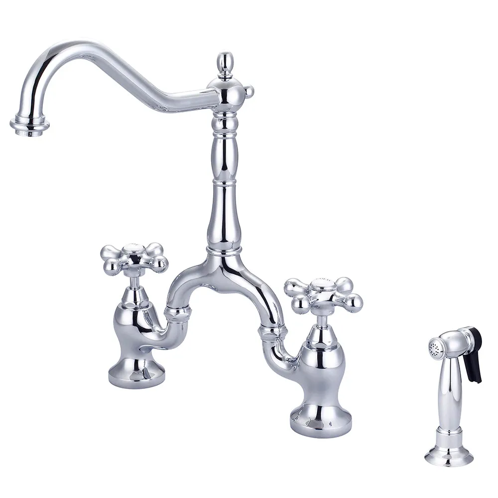 Carlton Kitchen Bridge Faucet with Metal Button Cross Handles