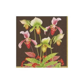 Caspari Chestnut Slipper Orchid Paper Cocktail Napkins- 20Pk