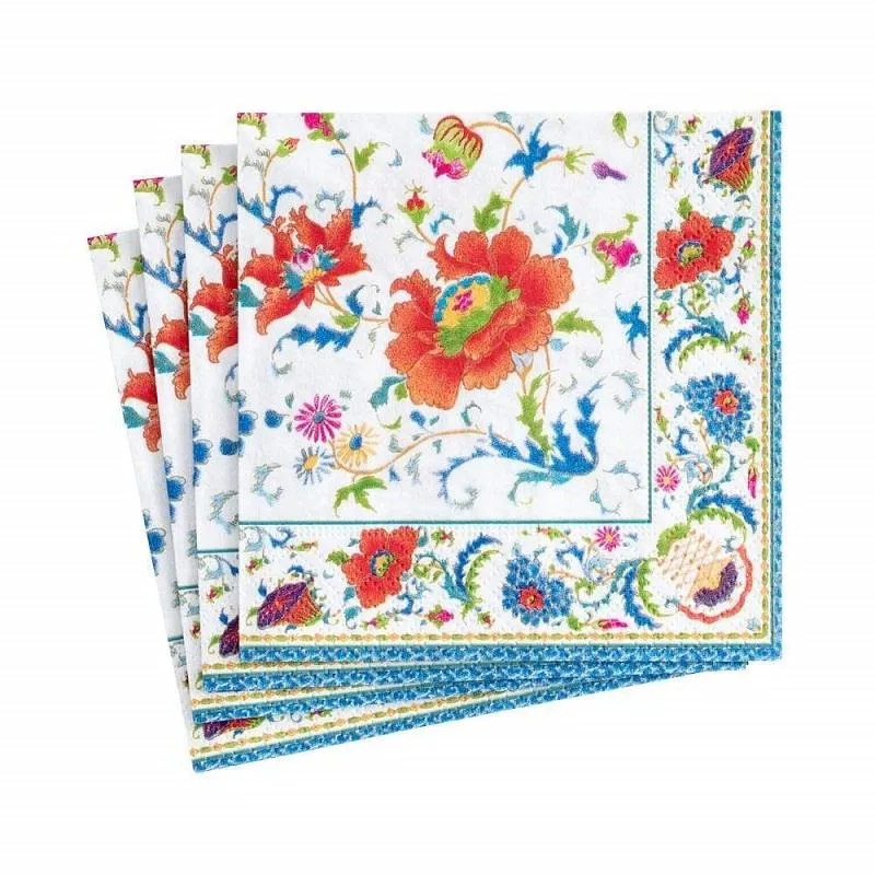 Caspari Chinese Ceramic Paper Cocktail Napkins in White - 20 Per Package