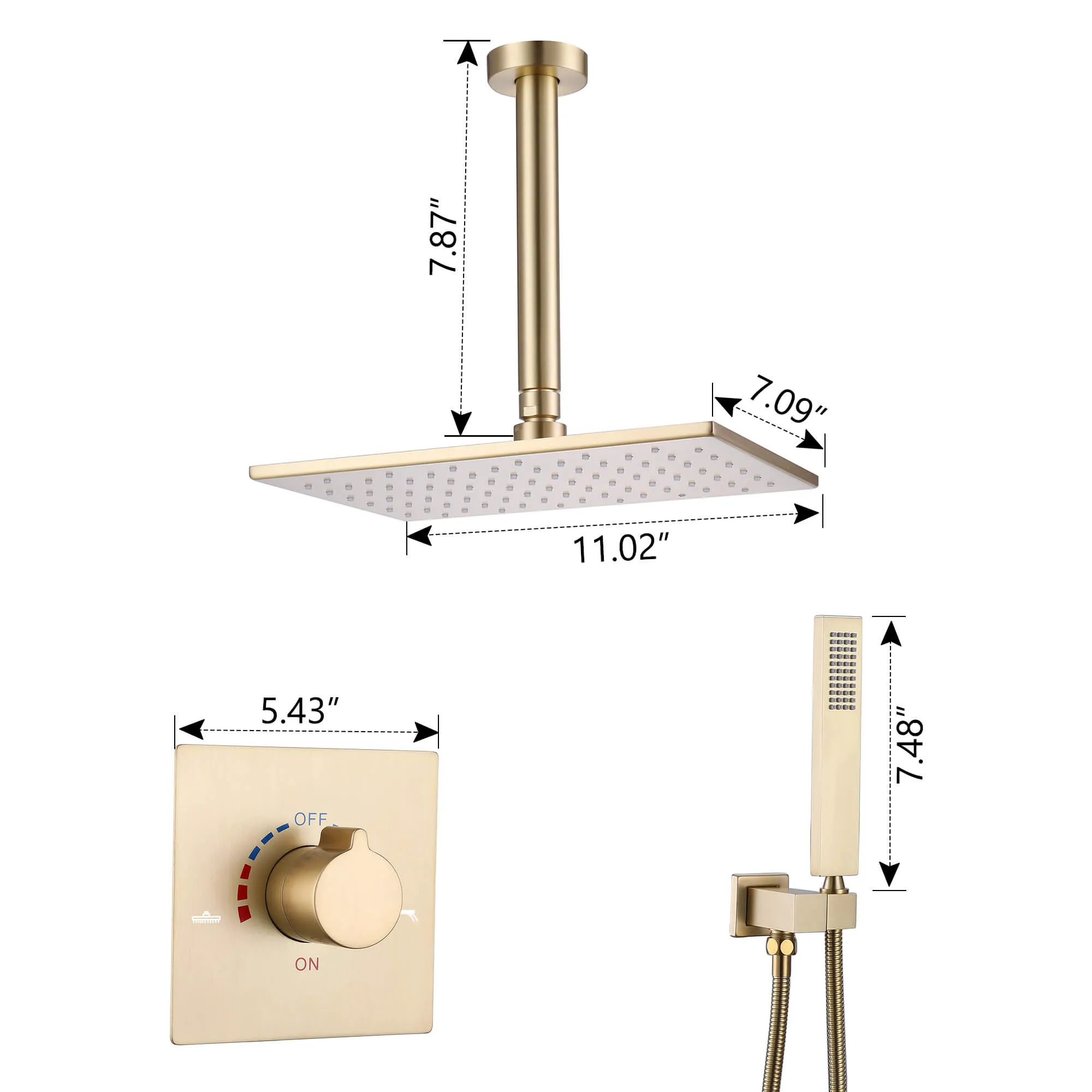 Concealed Ceiling Mounted Single Handle Brushed Gold Shower Faucet Set RB1022