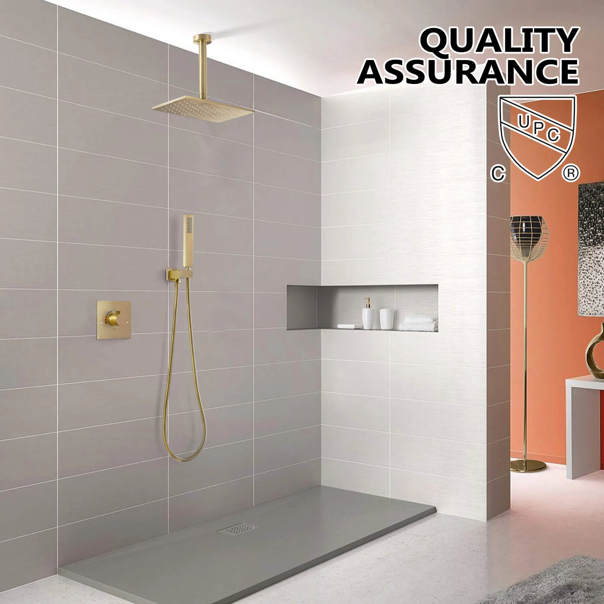 Concealed Ceiling Mounted Single Handle Brushed Gold Shower Faucet Set RB1022