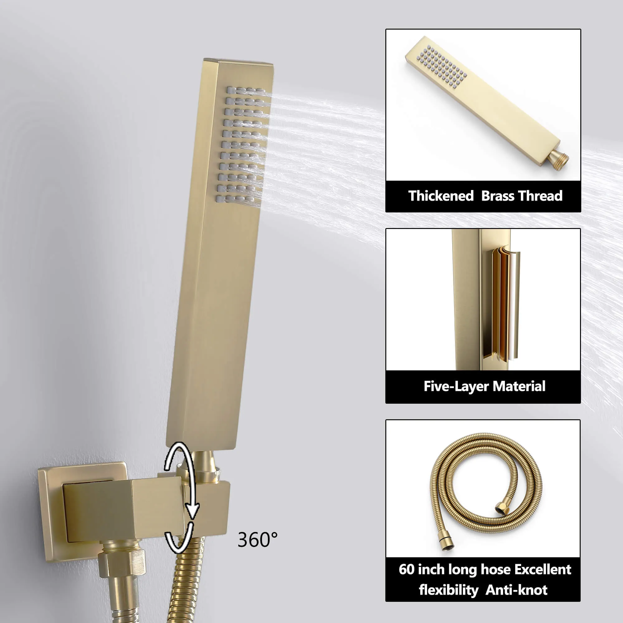 Concealed Ceiling Mounted Single Handle Brushed Gold Shower Faucet Set RB1022