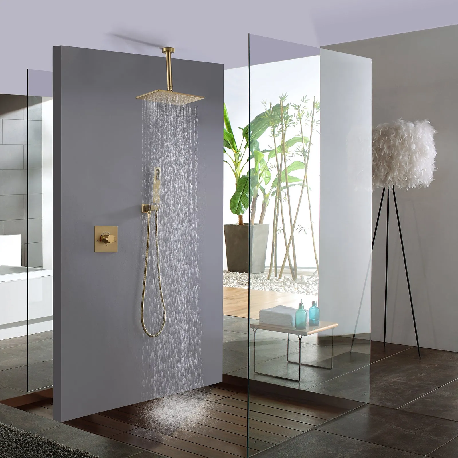 Concealed Ceiling Mounted Single Handle Brushed Gold Shower Faucet Set RB1022