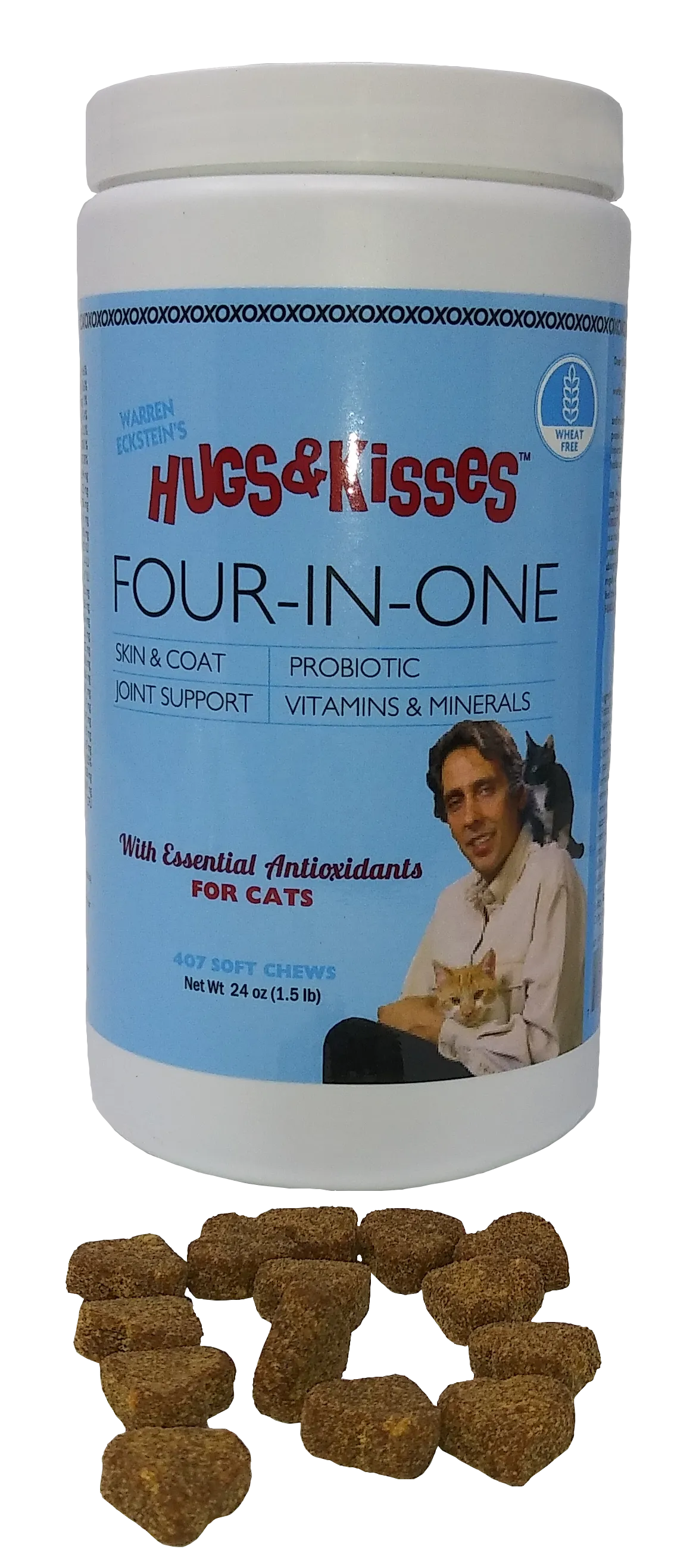 Hugs & Kisses Four-In-One Vitamin Mineral Supplement Treat for Cats Large Jar