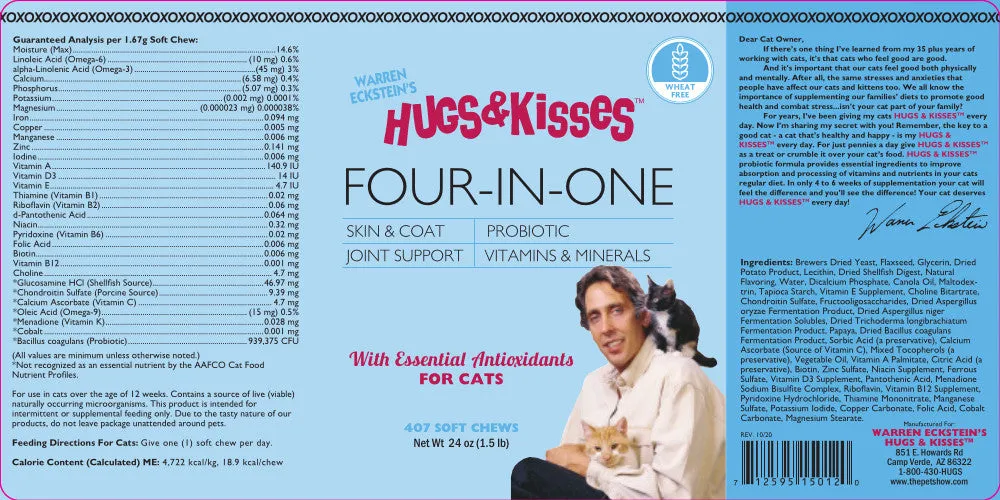 Hugs & Kisses Four-In-One Vitamin Mineral Supplement Treat for Cats Large Jar