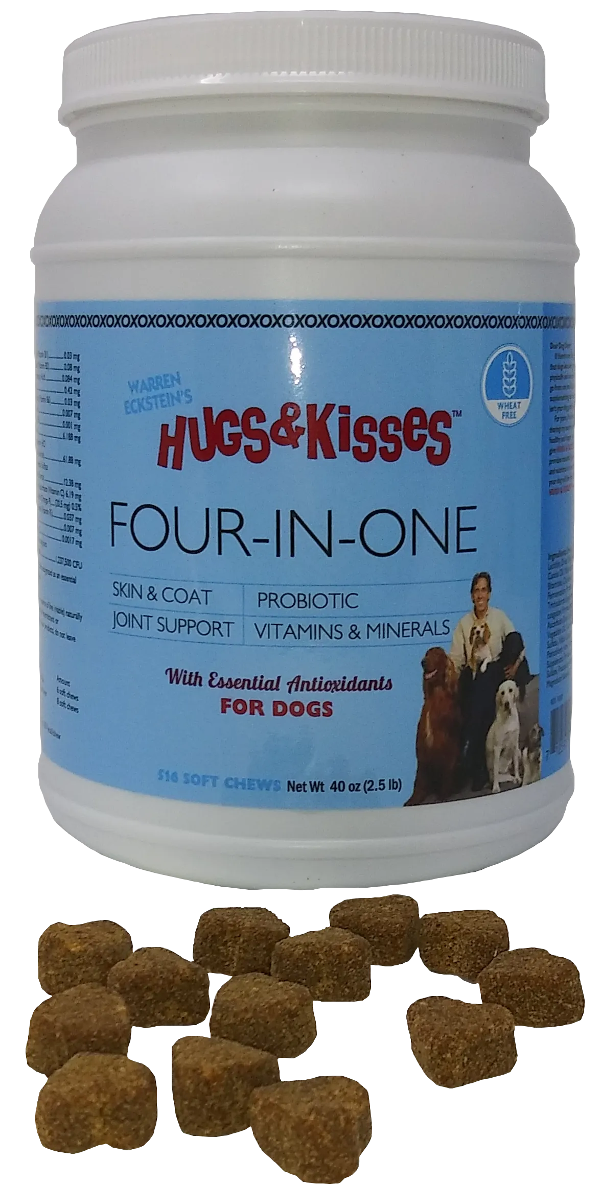 Hugs & Kisses Four-In-One Vitamin Mineral Supplement Treat for Dogs Large Jar