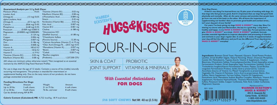 Hugs & Kisses Four-In-One Vitamin Mineral Supplement Treat for Dogs Large Jar