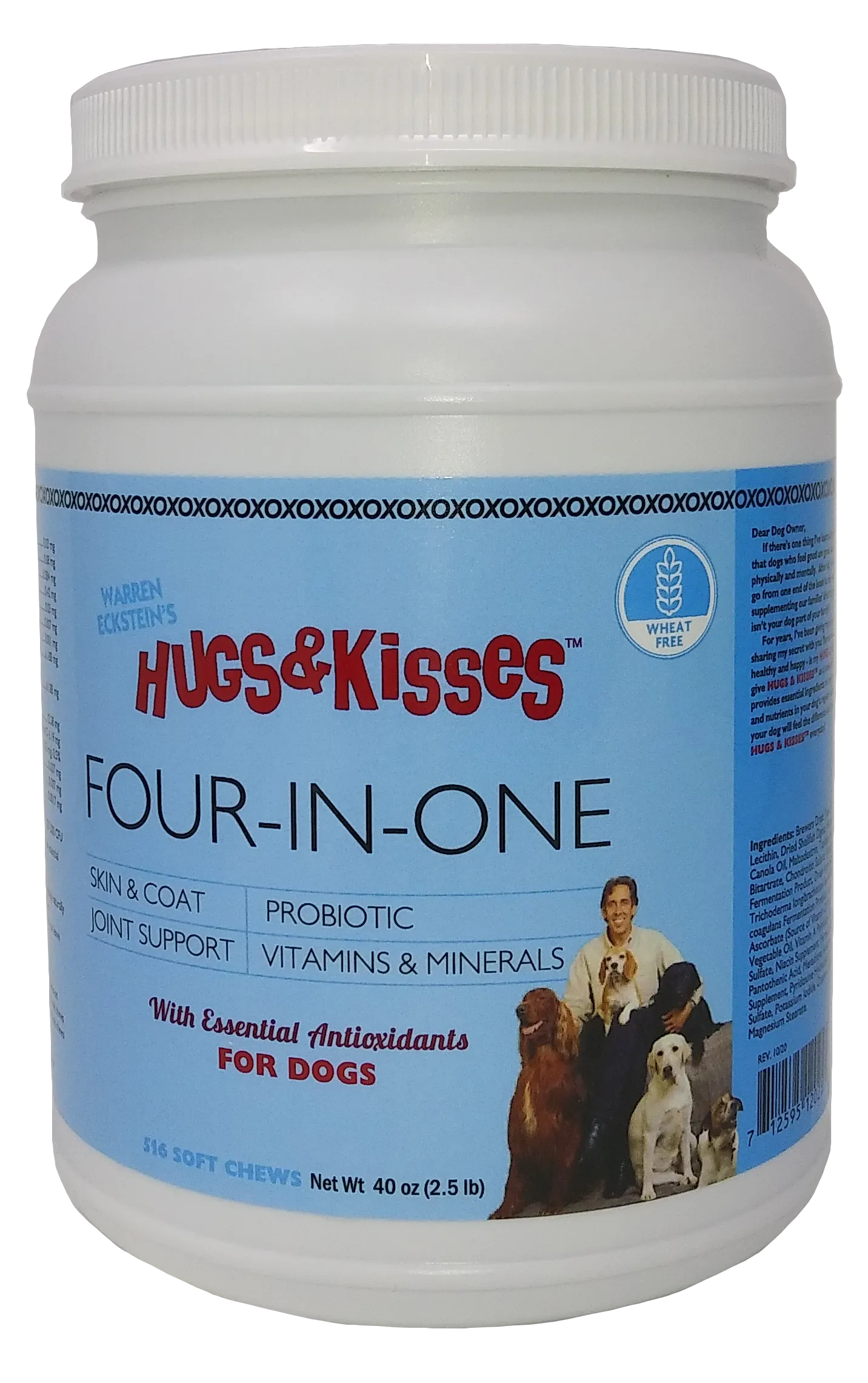 Hugs & Kisses Four-In-One Vitamin Mineral Supplement Treat for Dogs Large Jar