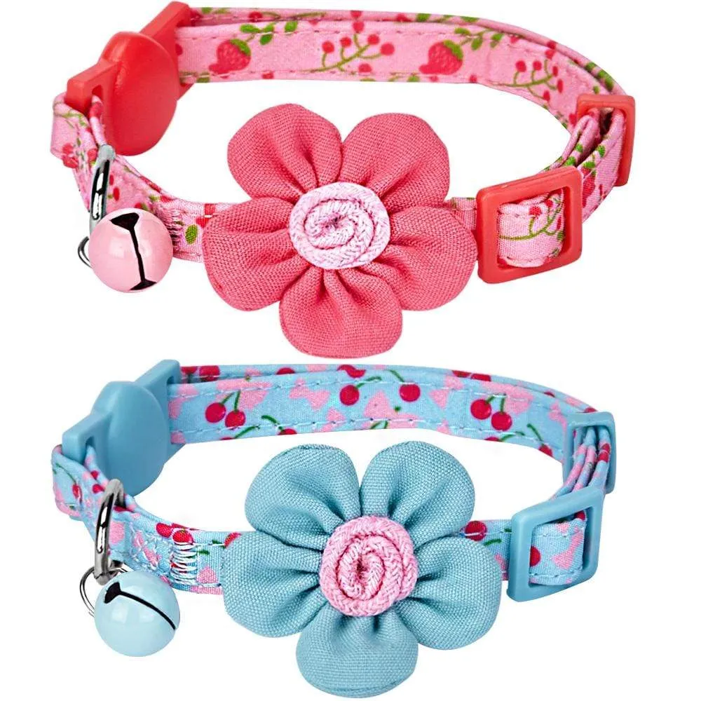 Lovely Cherry & Floral Cat Collar, 2 Pack