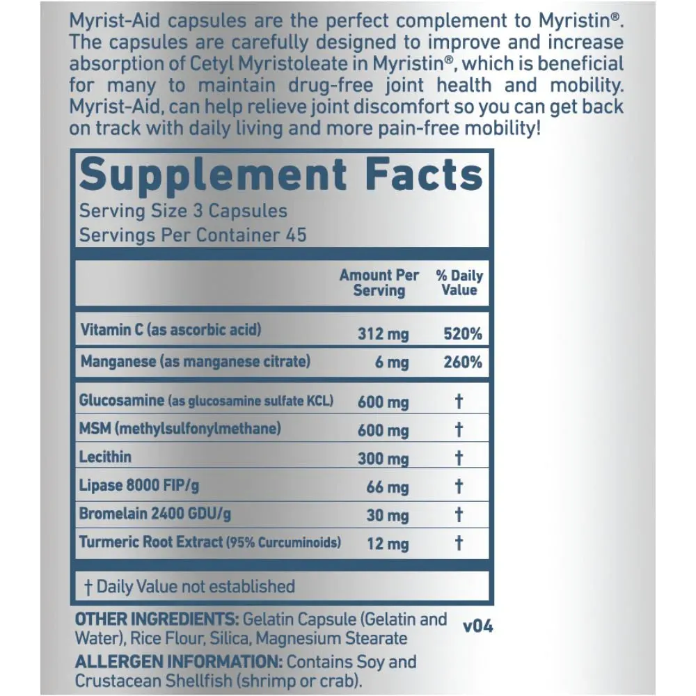 Myristin® and Myrist-Aid Hip and Joint Health Supplement COMBOS for pets and people