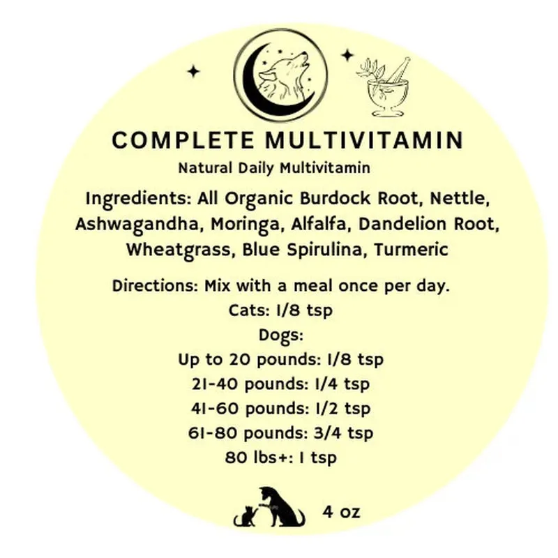 Organic Complete Multivitamin for Dogs and Cats- Natural Multi Vitamin for Pets, Superfood, Balance Immune, Allergies, Skin, Liver, Joints