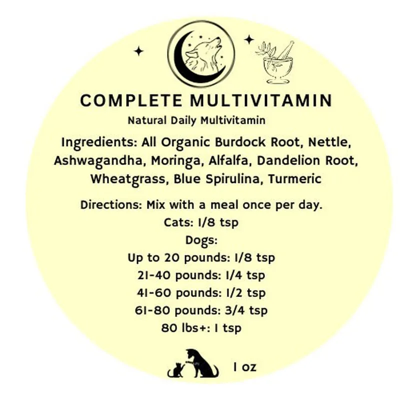 Organic Complete Multivitamin for Dogs and Cats- Natural Multi Vitamin for Pets, Superfood, Balance Immune, Allergies, Skin, Liver, Joints