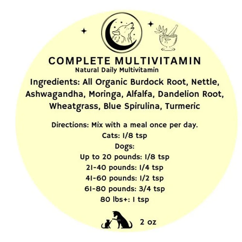 Organic Complete Multivitamin for Dogs and Cats- Natural Multi Vitamin for Pets, Superfood, Balance Immune, Allergies, Skin, Liver, Joints